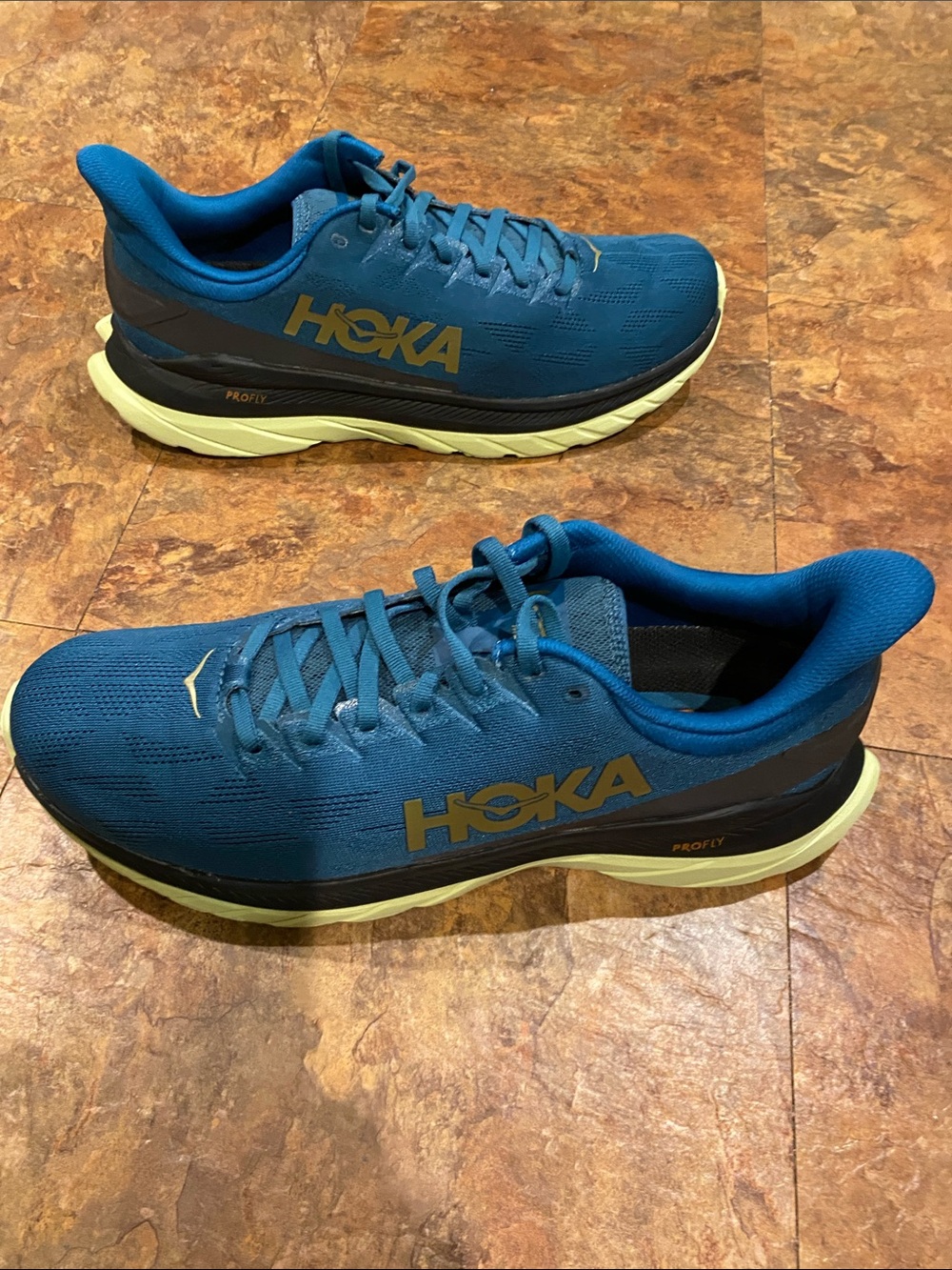 Hoka Profly Teal Blue Running Shoes with Light Yellow Soles - Picture 9 of 16